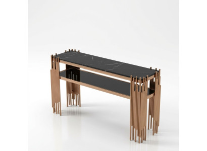 Tavolo console in legno design, tavolo console, console in legno dorato e nero.