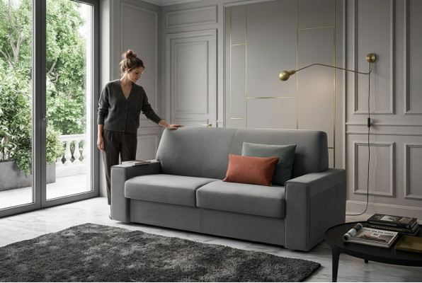 Divano in tessuto grigio per soggiorno, due posti, divano di design, divani imbottiti, due posti, nuovo.