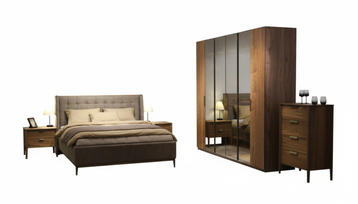 Set da camera da letto di design Letto di lusso 2x comodino in legno Completamente nuovo 3 pezzi.