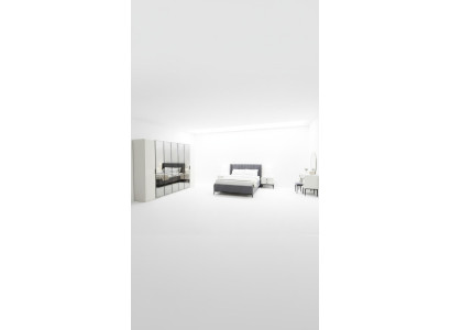 Set da camera da letto di design con letto, 2 comodini e armadio, nuovo e lussuoso.