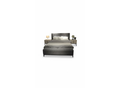Lussuoso set da camera da letto con letto matrimoniale di design elegante e 2 comodini.