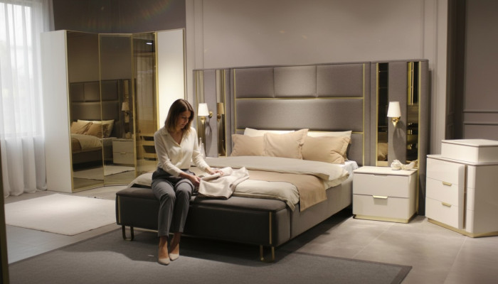 Letto 2x comodini 3 pezzi. Camera da letto Letto matrimoniale Mobili di design in legno Nuovo set