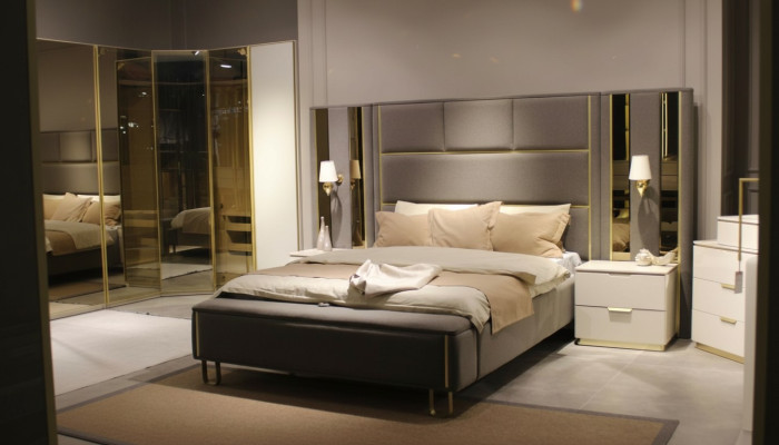 Letto 2x comodini 3 pezzi. Camera da letto Letto matrimoniale Mobili di design in legno Nuovo set