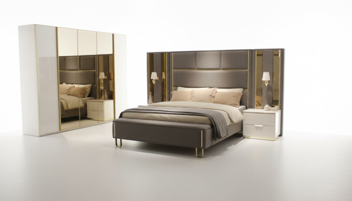 Letto 2x comodini 3 pezzi. Camera da letto Letto matrimoniale Mobili di design in legno Nuovo set
