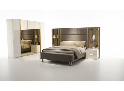 Letto 2x comodini 3 pezzi. Camera da letto Letto matrimoniale Mobili di design in legno Nuovo set