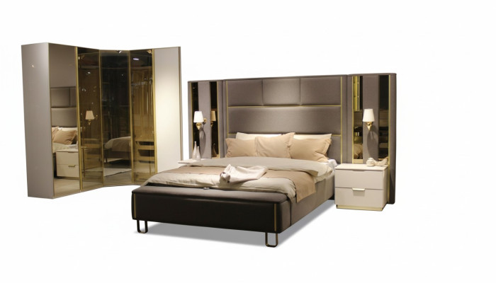 Set da camera da letto di lusso Letto + 2 comodini + panca Mobili di design 4 pezzi Nuovo