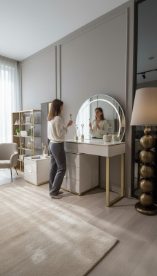 Tavolo da trucco con specchio Design mobili da camera da letto di lusso 2 pezzi. Nuovo