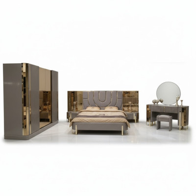 Set camera da letto di lusso. Letto completo con due comodini e armadio 4 pezzi.