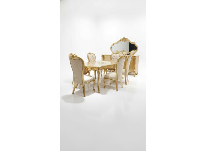 Tavolo da pranzo classico + 6 sedie + credenza con specchio oro in legno comò nuovo
