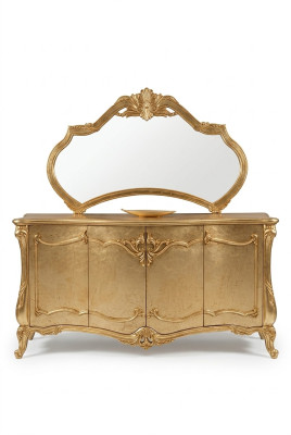 Mobile portaoggetti di lusso con specchiera, set di cassettiere in legno, classico.