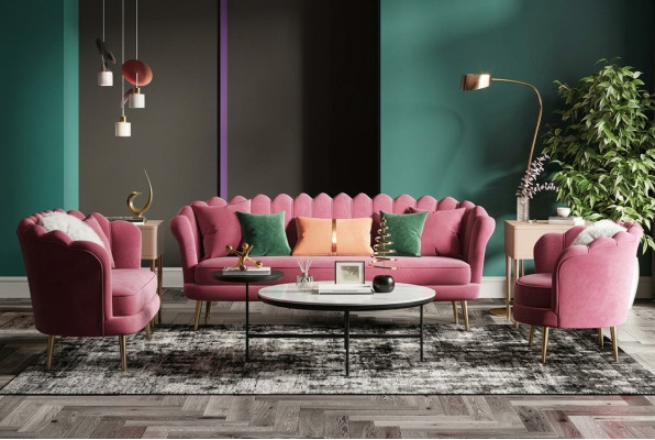 Mobili Seduta Design Divano Lounge Divani Tessile Velluto Set di divani 3+2+1 posti Divano