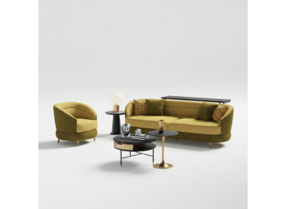Divano design Lounge in velluto giallo con divano a 3 posti + 1 poltrona.