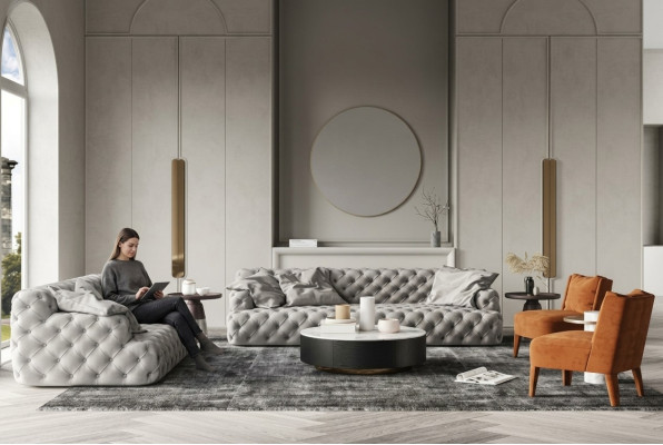 Divano Chesterfield in pelle a tre posti con seduta relax design divano lounge 234 cm.