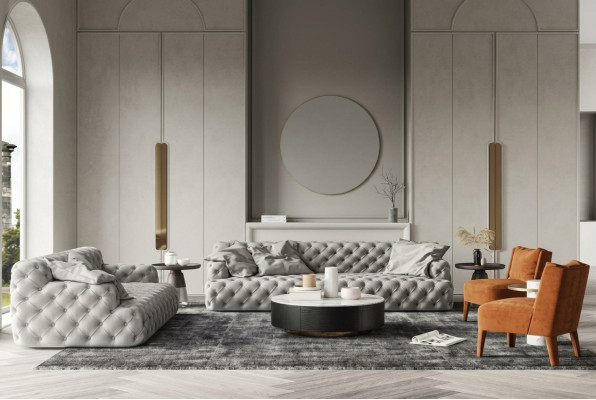 Divano Chesterfield in pelle a tre posti con seduta relax design divano lounge 234 cm.