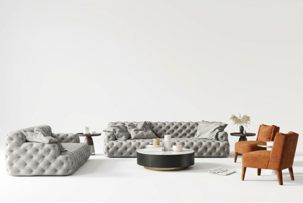 Divano Chesterfield in pelle a tre posti con seduta relax design divano lounge 234 cm.