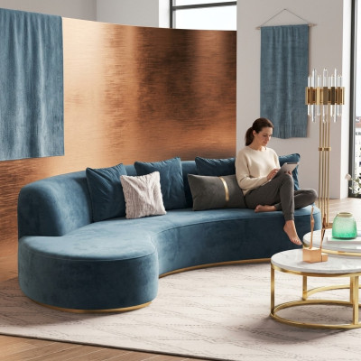 Divano in velluto 4 posti Rivestimento tessile Moderno Relax Seduta di lusso Mobili angolari Divano rotondo Nuovo