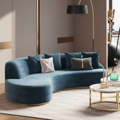 Divano in velluto 4 posti Rivestimento tessile Moderno Relax Seduta di lusso Mobili angolari Divano rotondo Nuovo