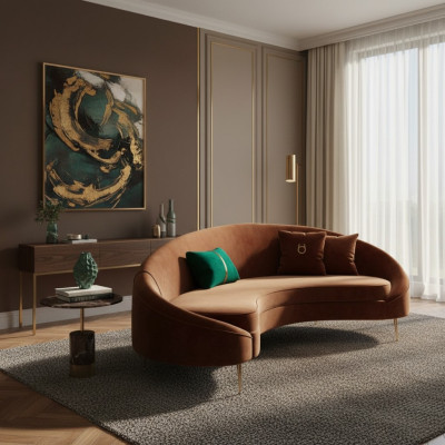 Divano angolare 3 posti in velluto imbottito moderno, relax, seduta di lusso, mobile da salotto angolare.