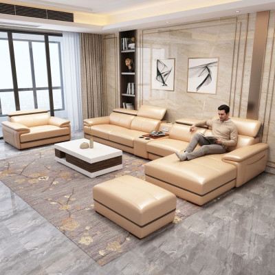 Relax divano angolare a forma di L moderno imbottito lussuoso per arredamento da soggiorno.