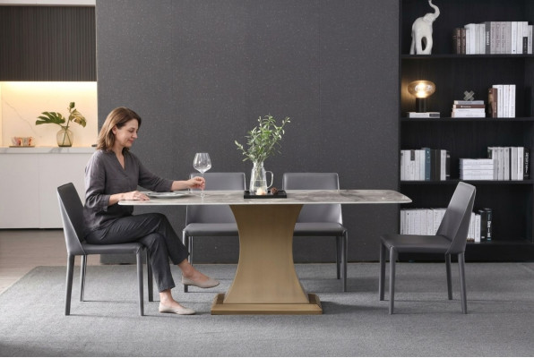 Tavolo da pranzo di lusso in metallo acciaio inox Mobili Tavolo a colonna in stile marmo.