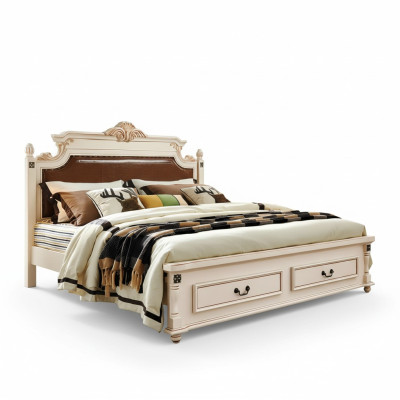 Letto imbottito design di lusso Letti matrimoniali da hotel Camera da letto Barocco Mobili in legno Nuovo