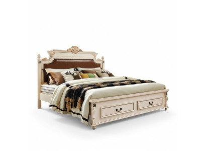 Letto imbottito design di lusso Letti matrimoniali da hotel Camera da letto Barocco Mobili in legno Nuovo