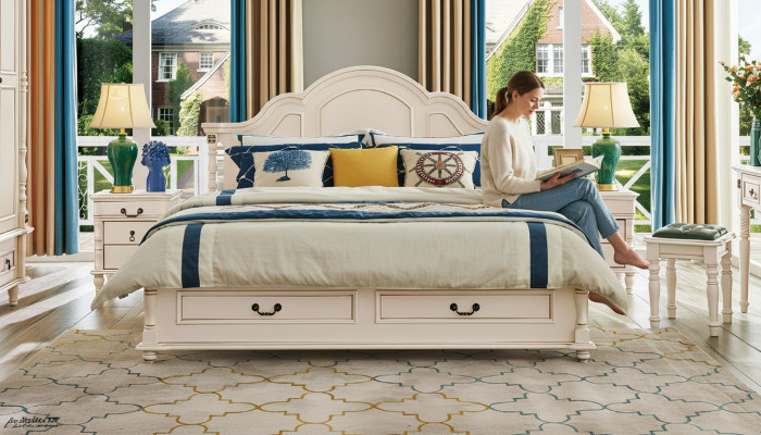 Set di camera da letto sorprendente con letto e comodini in bianco