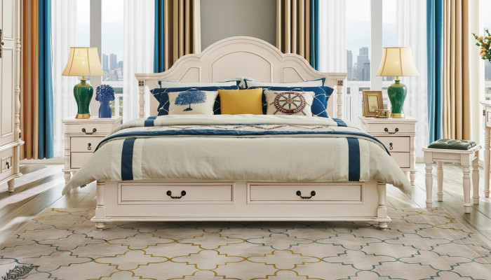Set di camera da letto sorprendente con letto e comodini in bianco