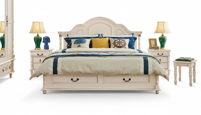 Set di camera da letto sorprendente con letto e comodini in bianco