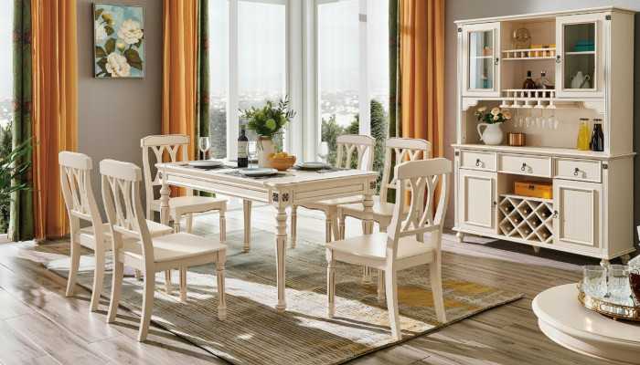 Sala da pranzo Tavolo da pranzo 6 sedie Set da pranzo in legno per cucina Gruppo tavolo 7 pezzi Nuovo