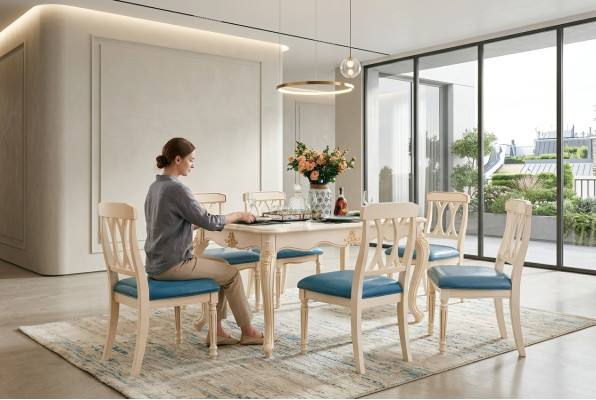 Sala da pranzo Tavolo da pranzo 6 sedie Set da pranzo in legno Gruppo cucina Mobili Nuovi 7 pezzi.