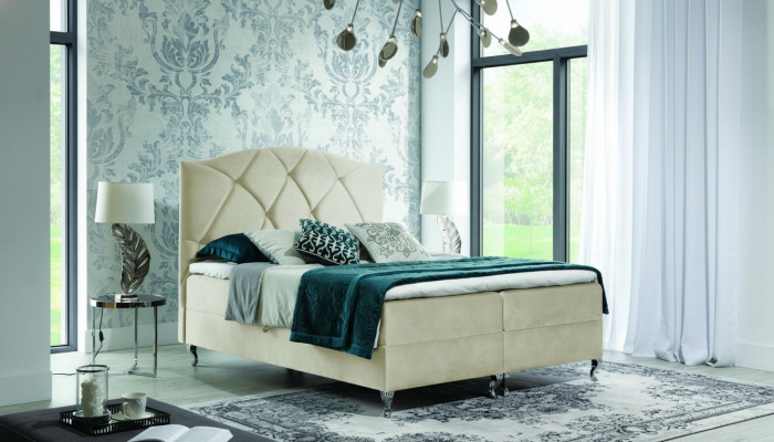 Letto a molle imbottito Chesterfield, letto king size in velluto per hotel, camera da letto nuova.
