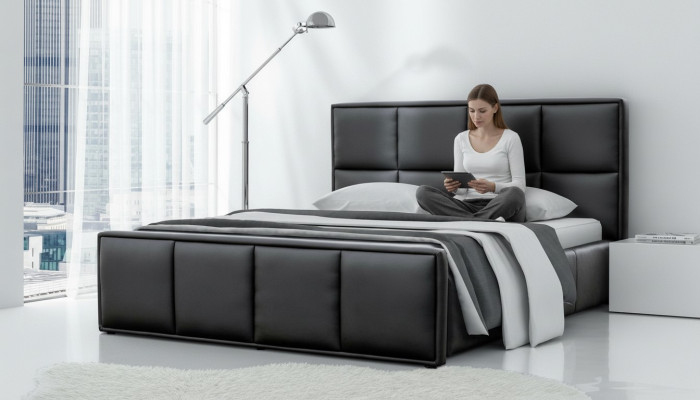 Letto matrimoniale Telaio letto Mobili letto Letto imbottito Letti Poliestere Moderno Nero
