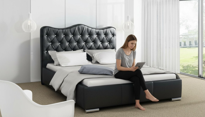 Telaio letto Letti Letto matrimoniale Moderno Letto Similpelle Letto Imbottito Letto Matrimoniale Nero