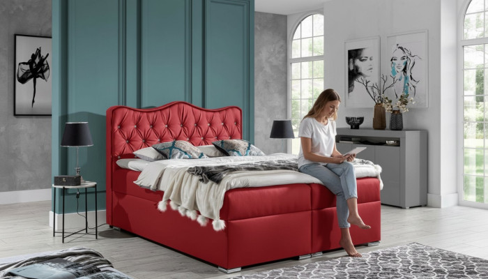 Letto matrimoniale Letto Boxspring con contenitore per biancheria Letto matrimoniale Letti Letto imbottito Rosso Nuovo