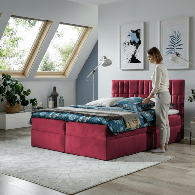Letto matrimoniale con box-spring, letto con contenitore, letto matrimoniale, letti, letto imbottito rosso nuovo.