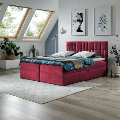 Letto matrimoniale con box-spring, letto con contenitore, letto matrimoniale, letti, letto imbottito rosso nuovo.