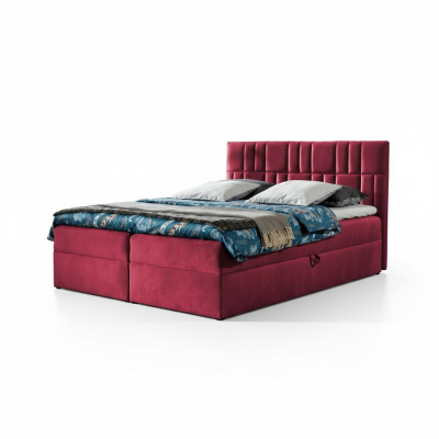 Letto matrimoniale con box-spring, letto con contenitore, letto matrimoniale, letti, letto imbottito rosso nuovo.