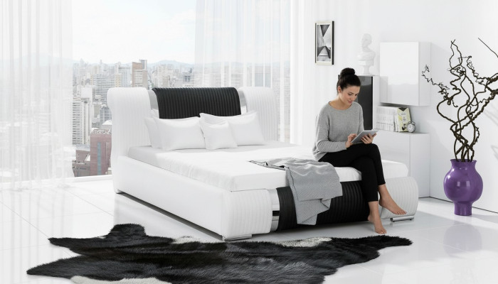 Letto Struttura letto Letto matrimoniale Letti Letto coniugale Letto imbottito Barra cromata Mobili Bianco