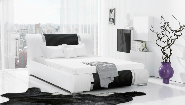Letto Struttura letto Letto matrimoniale Letti Letto coniugale Letto imbottito Barra cromata Mobili Bianco