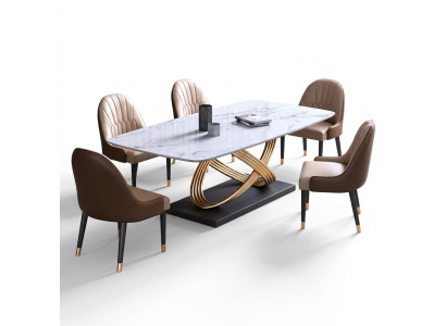 Tavolo di lusso in metallo, tavolo da pranzo di design mega, tavoli in acciaio inossidabile marmorizzato imitato.   Tavolo di lusso in metallo, tavolo da pranzo di design mega, tavoli in acciaio inossidabile marmorizzato imitato.
