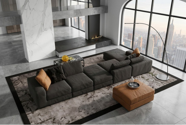 Sofà ad angolo di lusso a L Divano Divani Moderno Soggiorno Tessuto Imbottiti Design Angolo Nuovo