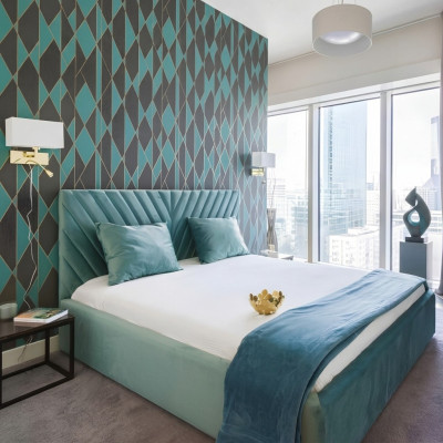 Letto matrimoniale in stile moderno in tessuto di lusso per le camere da letto degli hotel.