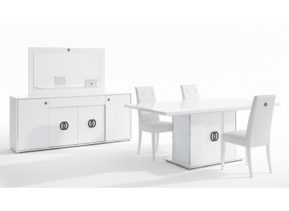Tavolo da pranzo con 3 sedie, comò, specchio, lusso, legno, moderno, set da designer 6 pezzi.