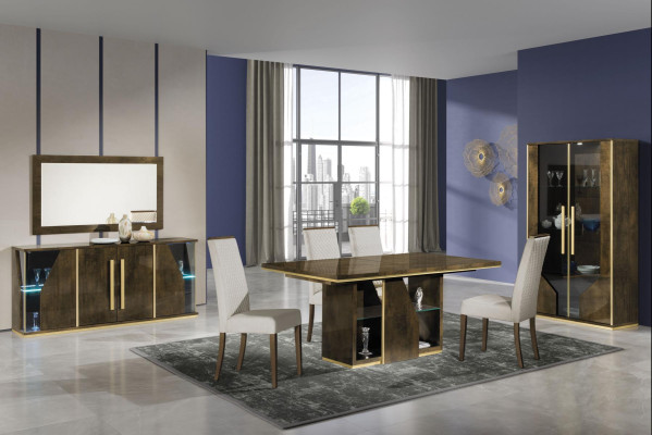 Set di 4 sedie a sdraio per sala da pranzo, poltrone imbottite, mobili in legno, gruppo di design