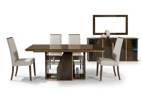 Set di 4 sedie a sdraio per sala da pranzo, poltrone imbottite, mobili in legno, gruppo di design