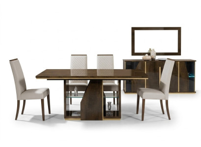 Set di 4 sedie a sdraio per sala da pranzo, poltrone imbottite, mobili in legno, gruppo di design