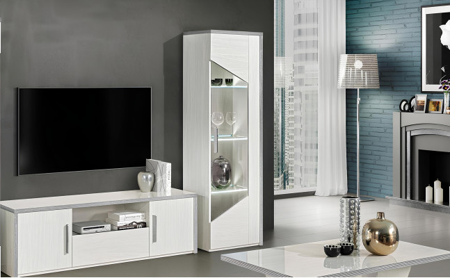 Mobile TV da soggiorno vetrina parete attrezzata legno design bianco moderno nuovo set 3 pezzi