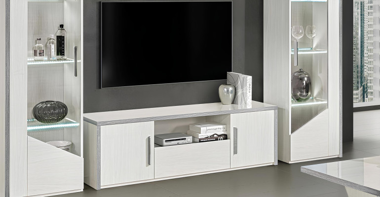 Mobile TV da soggiorno vetrina parete attrezzata legno design bianco moderno nuovo set 3 pezzi