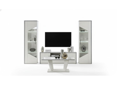 Mobile TV da soggiorno vetrina parete attrezzata legno design bianco moderno nuovo set 3 pezzi